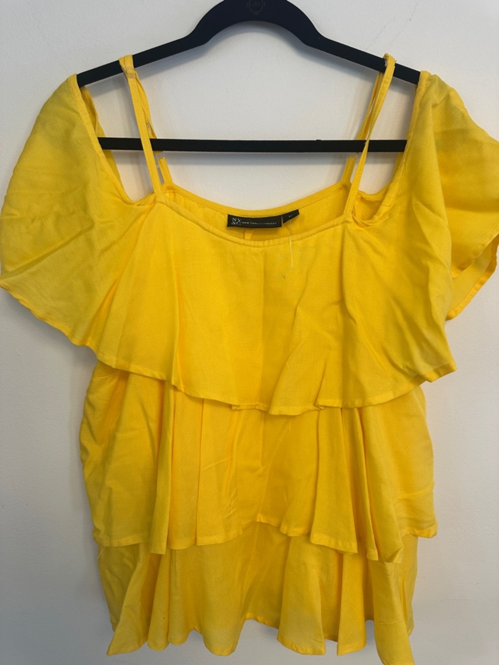 NY Collection Yellow Tiered Ruffle Cold-Shoulder Camisole